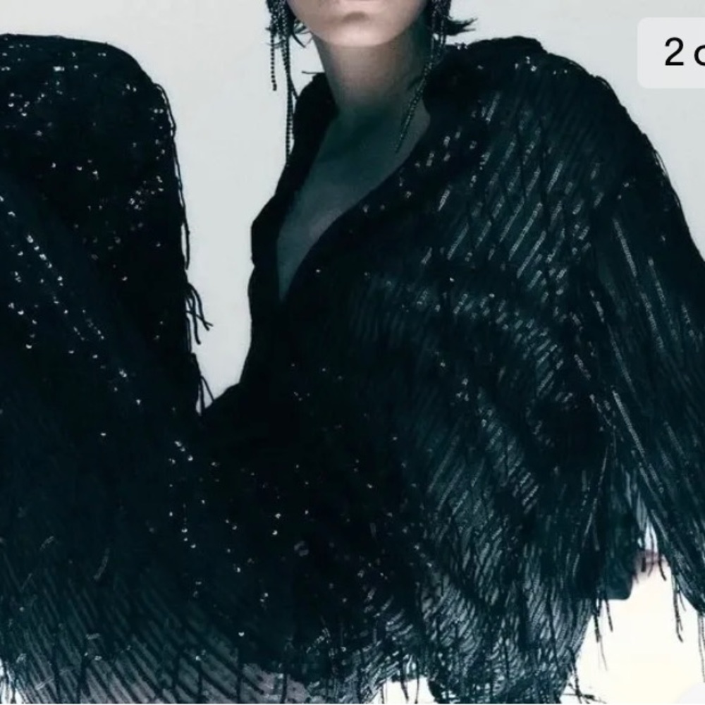 New Zara Sequin Fringed Shirt 9193/574 Size M